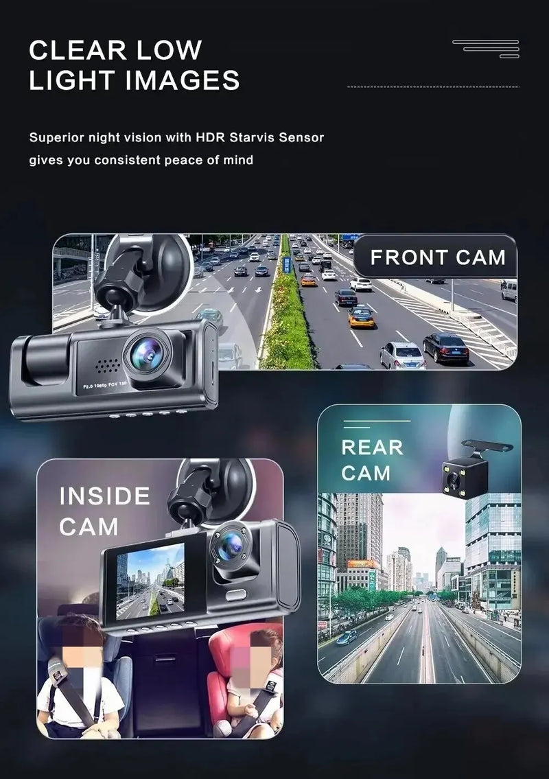 Camera Veicular, com gravador DVR Alta Definição 1080P Vídeo, gravação de 3 canais, simples instalação e muito funcional.